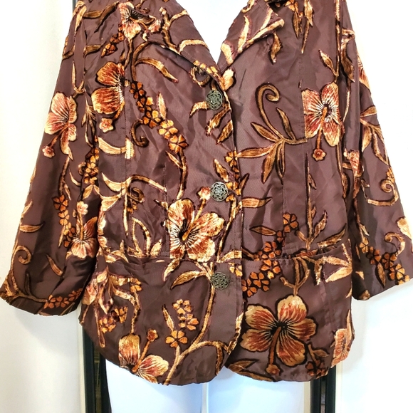VINTAGE JULIA KEN KIMONO 🌸 Brown Floral Embroidered Jacket • Straight Cropped - Picture 5 of 17